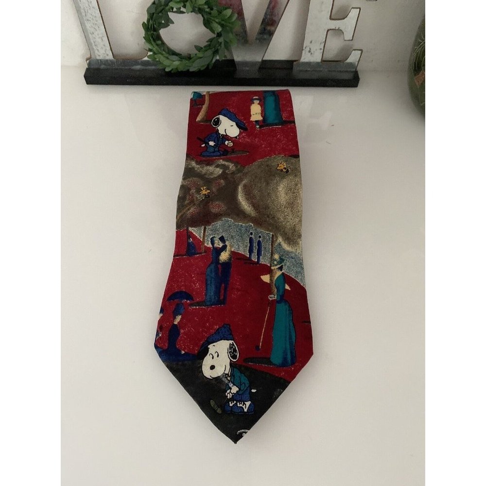 Peanuts Snoopy Necktie Golf Blue Tie A Sunday on the Green Golfing Theme Wide 4"